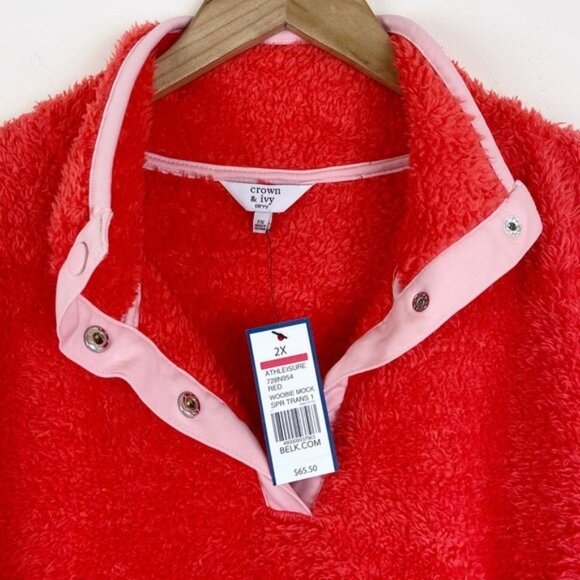 Crown & Ivy Coral Orange Woobie Fleece Pullover - Picture 5 of 10